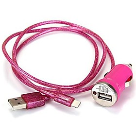 2 in 1 Set Tiny Car Charger with 100cm Laser Style Apple 8 Pin Cable for iPhone 5 (DC12-24V,1A)
