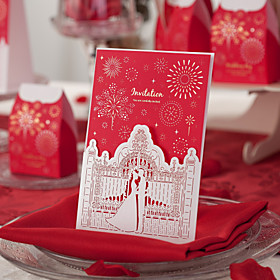 Red Classic Theme Laser Cut Wedding Invitasjon - Sett med 50