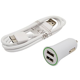 Dual-USB Car Charger with Micro USB 9-Pin Data Sync / Charging Cable for Samsung Galaxy Note 3 (100cm)