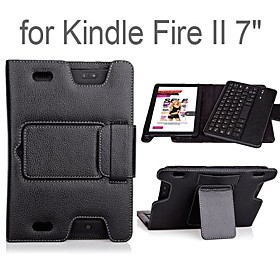 Stylish Detachable Bluetooth Keyboard Flip Stand Leather Case for Amazon Kindle Fier HD 7 II