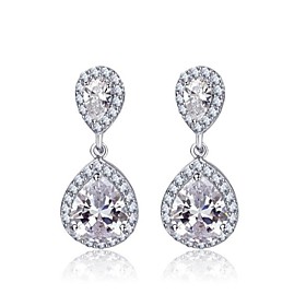 Double Teardrop Cubic Zircon Dangle Bridal Earrings For Women