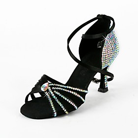 Non Customizable Women's Dance Shoes Latin/Salsa Satin Flared Heel Black Non Customizable Women's Dance Shoes Latin/Salsa Satin Flared Heel Black