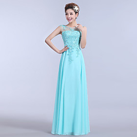 A-line Illusion Neckline Floor Length Chiffon Formal Evening Dress With Beading Appliques Embroidery By Yaying