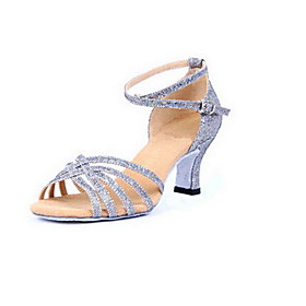 Non Customizable Women's Dance Shoes Latin/Ballroom Sparkling Glitter Chunky Heel Silver/Gold Non Customizable Women's Dance Shoes Latin/Ballroom Sparkling Glitter Chunky Heel Silver/Gold