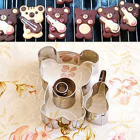 4 Pieces Cartoon Bear With Violin Shape Cookie Cutters Set Fruit Cut Molds Stainless Steel