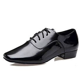 Non Customizable Men's Dance Shoes Latin Patent Leather Low Heel Black Non Customizable Men's Dance Shoes Latin Patent Leather Low Heel Black