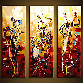 pittura a olio della parete di arte Abstrac suonare strumenti decorazione domestica dipinta a mano su tela di canapa 3pcs / set senza