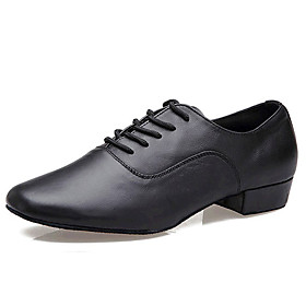 Non Customizable Men's Dance Shoes Latin Leather Low Heel Black Non Customizable Men's Dance Shoes Latin Leather Low Heel Black