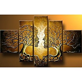 arte della parete albero casa Decorn dello dipinta a mano di Life Pictures moderna pittura a olio astratta 5 pezzo su tela senza telaio