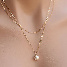 Simple Elegant Pearl Double Chain Alloy Pendant Necklace