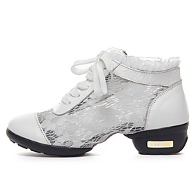 Women's Dance Shoes Sneakers Real Leather Lace Low Heel Black/White Women's Dance Shoes Sneakers Real Leather Lace Low Heel Black/White