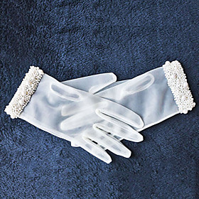 Ivory Tulle Fingertips Wrist Length Wedding Gloves with Imitation Pearls Ivory Tulle Fingertips Wrist Length Wedding Gloves with Imitation Pearls