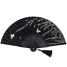Pondoflotus Japanese Bamboo Silk Folding Fans - 1 Piece/set Hand Fans Butterfly Theme Black