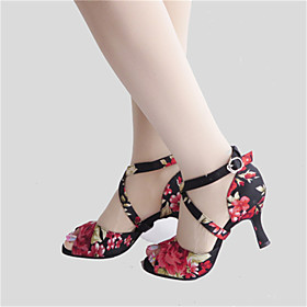 Customizable Women's Dance Shoes Latin / Jazz / Swing Shoes / Salsa / Samba Satin Customized Heel Black Flower Customizable Women's Dance Shoes Latin / Jazz / Swing Shoes / Salsa / Samba Satin Customized Heel Black Flower