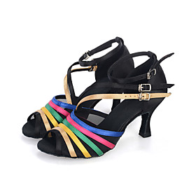 Customizable Women's Dance Shoes Belly / Latin / Dance Sneakers / Modern/ Samba Satin Flared Heel Black Customizable Women's Dance Shoes Belly / Latin / Dance Sneakers / Modern/ Samba Satin Flared Heel Black