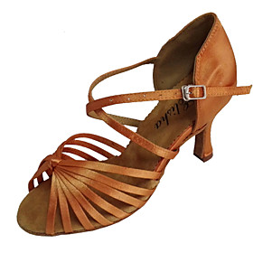 Customizable Women's Dance Shoes Satin Satin Latin / Ballroom Sandals Customized Heel Professional Black / Brown / Gold Customizable Women's Dance Shoes Satin Satin Latin / Ballroom Sandals Customized Heel Professional Black / Brown / Gold