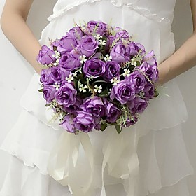 Wedding Flowers Round Roses Bouquets Wedding / Party/ Evening Fuchsia / Purple / Peach Satin
