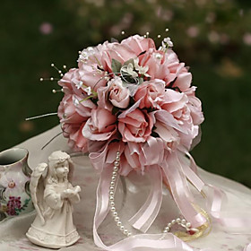 Wedding Flowers Round Roses Bouquets Wedding / Party/ Evening Fuchsia / Pink / Orange / Champagne / Cream Silk