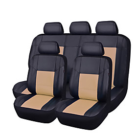 11pcs Pu Leather Black With Beige Auto Car-covers Full Synthetic Set Seat Covers