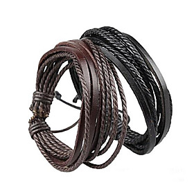 Bracelet Wrap Bracelet Leather Bracelet Adjustable Rope Brown And Black Unisex Cuff Bracelet Bangles Multilayer Wrist Band 205cm