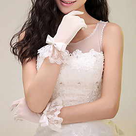 Wrist Length Fingertips Glove Lace Bridal Gloves with Tie Bow Wrist Length Fingertips Glove Lace Bridal Gloves with Tie Bow