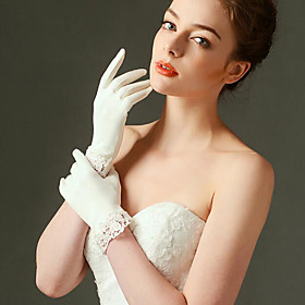 Wrist Length Fingertips Glove Elastic Satin Bridal Gloves Spring with Lace Wrist Length Fingertips Glove Elastic Satin Bridal Gloves Spring with Lace