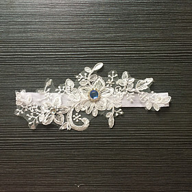 Garter Stretch Satin / Lace Flower / Rhinestone White Wedding Accessories