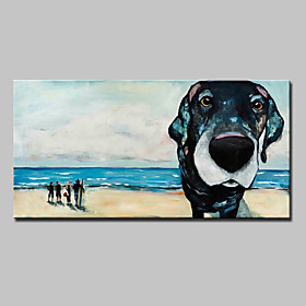 Large Size Hand Painted Dog Seaside Scenery Oil Painting On Canvas Wall Art With Stretched Frame Ready To Hang