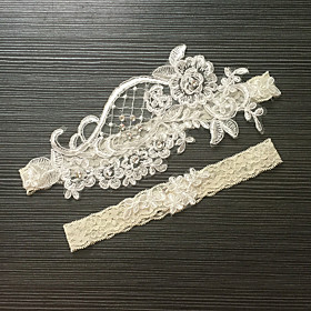 Garter Stretch Satin / Lace Flower / Imitation Pearl Ivory Wedding Accessories