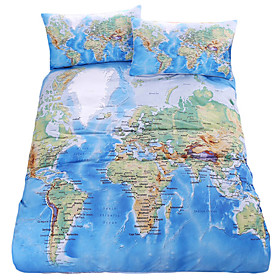 Beddingoutlet World Map Bedding Set Vivid Printed Blue Bed Cover Twill Cozy Home Textiles Multi Sizes 3pcs