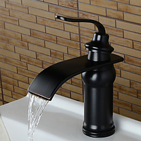Art Deco/retro Widespread Waterfall Ceramic Valve One Hole Single Handle One Hole Oil-rubbed Bronze , Bathroom Sink Faucet