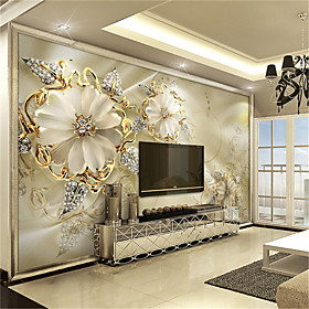 Jammory White Jade Carving Large Flower Decor 3d Fashion Wallpaper Personality Wallpaper Mural Wall Covering Canvas Material Golden Churchxl Xxl Xxxl