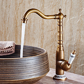 Contemporary Antique Modern Centerset Widespread Ceramic Valve One Hole Single Handle One Hole Antique Copper , Bathroom Sink Faucet
