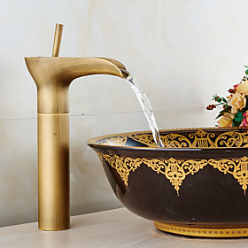 Antique Centerset Waterfall Widespread Ceramic Valve Single Handle One Hole Antique Copper , Bathroom Sink Faucet