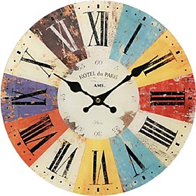 Artistic Silent Retro Creative European Style Round Colorful Vintage Rustic Decorative Antique Wooden Home Wall Clock