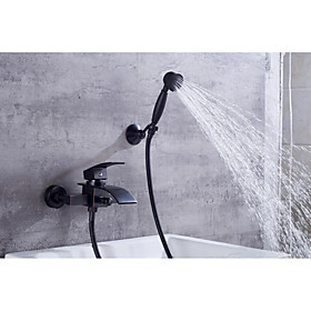 Contemporary Centerset Waterfall Ceramic Valve Single Handle Two Holes Oil-rubbed Bronze , Bathtub Faucet