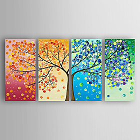 Hand-painted 4pcs Of Set Abstract Money Trees Canvas Oil Painting For Home Decoration Ready To Hang