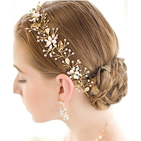 Handmade Gold Leaf Crystal Pearl Headpiece-Wedding Special Occasion Party/Evening Tiaras Headbands Head Chain 1 Piece