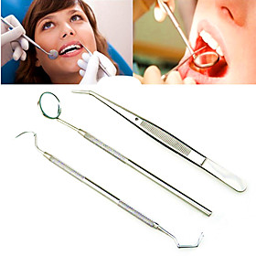 3pcs Stainless Steel Dental Instruments Kit Dentist Exam Check Up Tooth Mouth Tool Mirror Probe Scaler Hook Pick Tweezer Set Teeth Clean Hygiene Kit