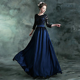 A-line Jewel Neck Floor Length Chiffon Satin Formal Evening Dress With Appliques Crystal Detailing Draping By Ts Couture