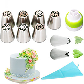 11pcs /set Russian Nozzles Silicone Bag Three-color Coupler Piping Tips Rose Flower Leaf
