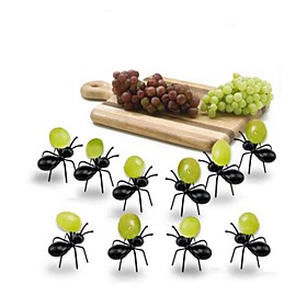 12pcs Mini Ant Fruit Fork Eco Friendly Plastic Dessert Forks Tableware Black