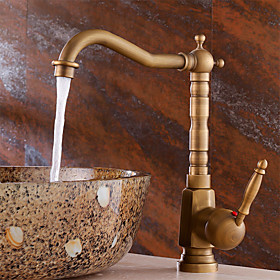 Antique Centerset Waterfall Ceramic Valve One Hole Single Handle One Hole Antique Copper , Bathroom Sink Faucet