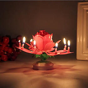 1pcs Lotus Flower Candle Birthday Party Cake Music Sparkle Cake Topper Rotating Candles Decoration