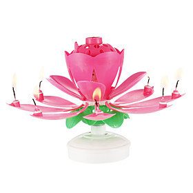 Happy Birthday Candles Electric Led For Cake Musical Lotus Flower Art Rotating Lights Lamp Party Decoration