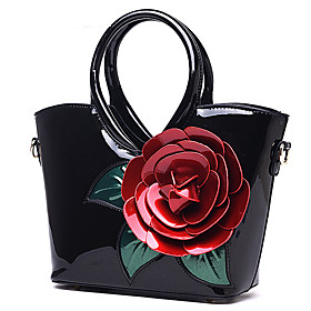 Women Bags Patent Leather Tote Flower(s) For Wedding Casual All Seasons Red Blushing Pink Dark Green Fuchsia Sky Blue
