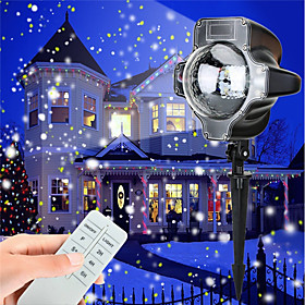 Christmas Led Snowfall Projector Light Tofu Rotating Waterproof White Snowflake Fairy Landscape Projection Lights With Wireless Remote For Outdoor