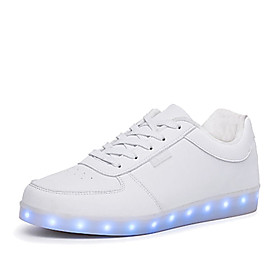 Unisex Sneakers Walking Light Up Shoes Comfort Pu Spring Summer Fall Winter Athletic Casual Outdoor Led Lace-up Flat Heel White Black Flat