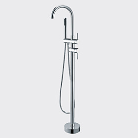 Contemporary Tub And Shower Handshower Included Floor Standing Ceramic Valve One Hole Single Handle One Hole Chrome , Shower Faucet
