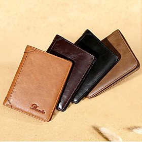 Credit Card Holders / Leather Loop / Wallet - Folding Outdoor Casual Genuine Leather Coffee, Brown, Khaki